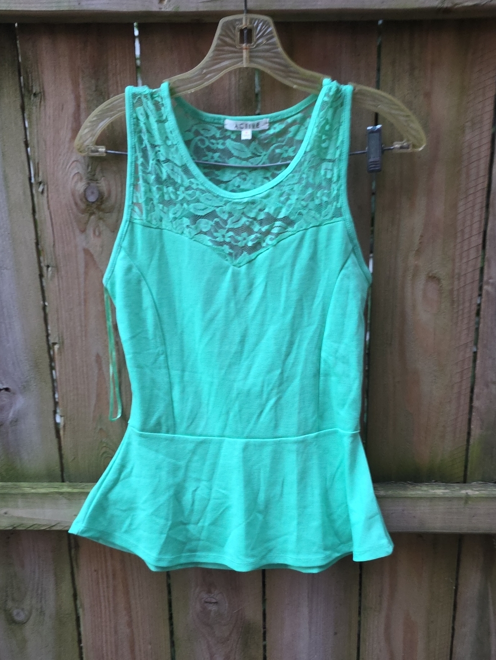 Active USA Mint Green Lace Yoke Peplum Tank